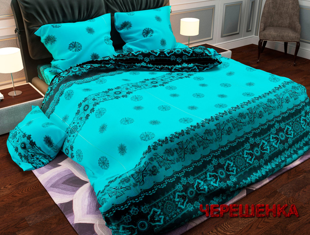 Тканина для постільної білизни Бязь "Gold" Lux GL1186 (50м) біла з чорним мереживом