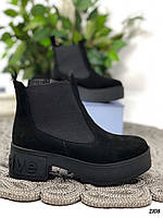 38 р. Ботинки женские деми черные замшевые на среднем каблуке, демисезонные, из натуральной замши, замша, фото 1