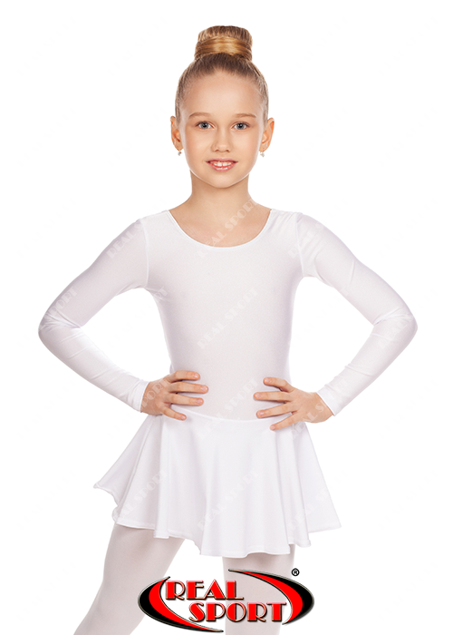 Купальник гимнастический детский с юбкой белый GM030116 (бифлекс, р-р 1-M, рост 98-134 см) - фото 1 - id-p24584240