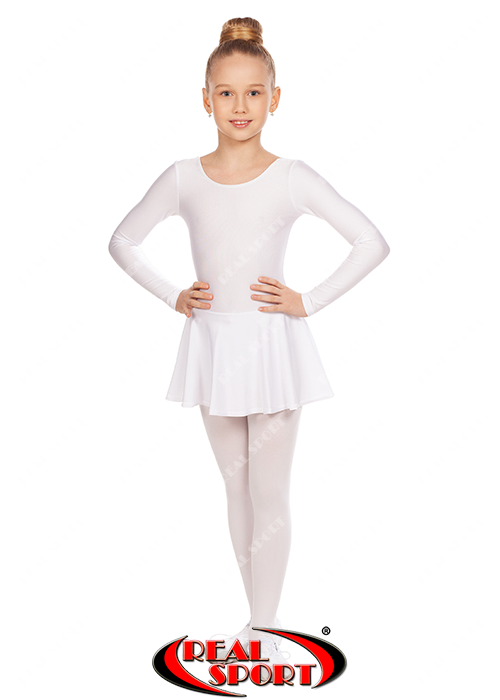 Купальник гимнастический детский с юбкой белый GM030116 (бифлекс, р-р 1-M, рост 98-134 см) - фото 2 - id-p24584240