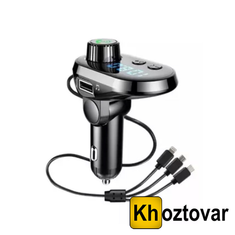 Автомобільний FM-модуль CAR Q15" Трансмітер із заряджанням typeC/microUSB/Lightning, фото 1