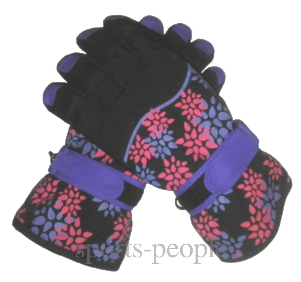 Перчатки горнолыжные Puissant, женские, с цветами, М, черно-сиреневый фон. - фото 5 - id-p1053673709