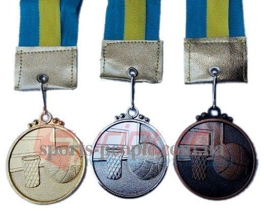 Медаль спортивна, для баскетболу: 1, 2, 3 місце, Ø 5 см, з українською стрічкою перше