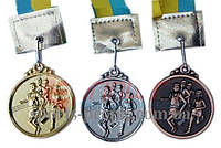 Медаль спортивная, для легкой атлетики (бега): 1, 2, 3 место, Ø 5 см, с украинской ленточкой третье