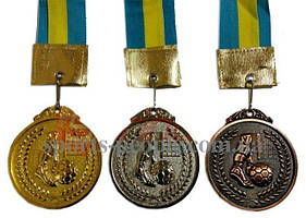 Медаль спортивна/для футболу: 1, 2, 3 місце, Ø 5 см, з українською стрічкою