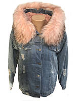 Утепленная молодежная джинсовая курточка с мехом 50-52
