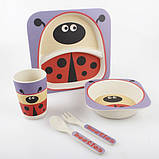 Набор детской бамбуковой посуды Stenson MH-2770-9 божья коровка, 5 предметов, фото 3