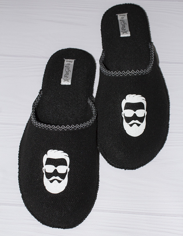 Тапочки мужские черные с закрытым носком для паркета ламината войлочные тихий ход - фото 2 - id-p1053925363
