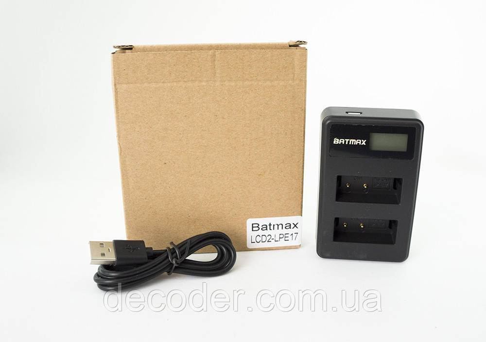 Подвійний USB зарядний пристрій для LP-E17 на два акумулятори Canon Batmax заряджання ЮСБ (Dual USB LCD for Canon LP-E17)