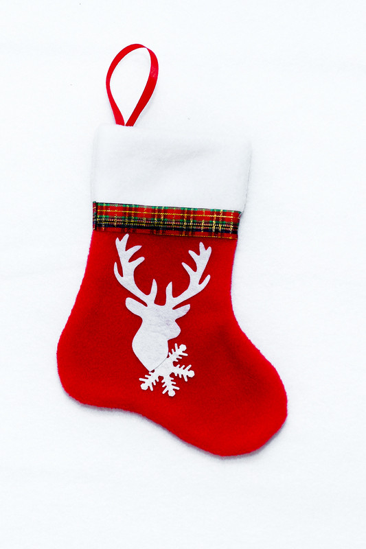 Новорічний чобіток для подарунків з оленем червоний 18*9,5 см, фото 1