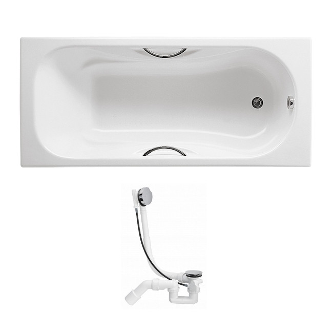 Ванна чавунна прямокутна з сифоном ROCA MALIBU A23097000R+285357 170см x 75см є ручки 82568