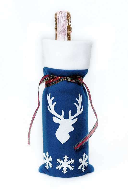 Новорічний мішок для пляшки Олень синій, фото 1