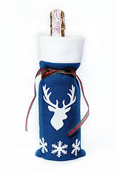 Новорічний мішок для пляшки Олень синій
