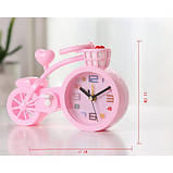 Дитячий  Настільний Годинник-Будильник Велосипед Світло-Рожевий, фото 3