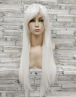 Перука біла довга пряма рівна з довгим чубчиком жіноча для жінок 80см зі штучного волосся