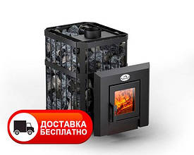 Піч-кам'янка в сауну, лазню Пруток Новаслав ПКС-01,02,04 (12,18,26 м³) з виносною топкою зі склом 200х200 мм