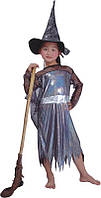 Детский карнавальный костюм ведьмы, 4 года - 102 см, черный, серебристый, органза (460526-1)
