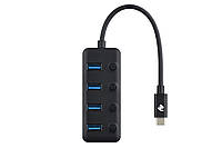 Розгалужувач USB Type-C to 4 USB3.0, Hub Hub with switch 0.25 м, 2E-W1406