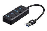 Разветвитель USB Type-A to 4 USB3.0, Hub Hub with switch 0.25 м, 2E-W1405