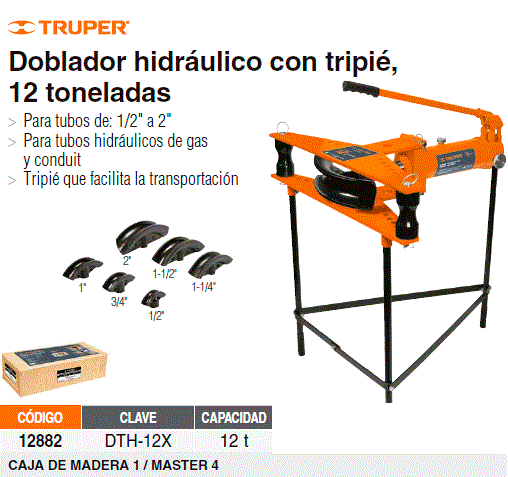 Truper DTH-12X Гидравлический трубогиб 12 тонн, 1/2", 3/4", 1", 1 1/4", 1 1/2", 2" - фото 2 - id-p119721853