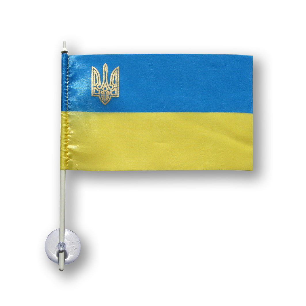 Флажок Украины (прапорець) в машину с присоской , полиэстер , 12х18 см. - фото 1 - id-p1054075961
