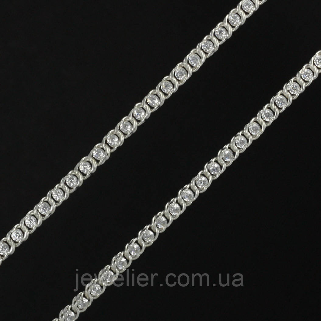 Ланцюжок срібний "Арабка (арабський бісмарк) з білим камінням", 3 мм, 45 см