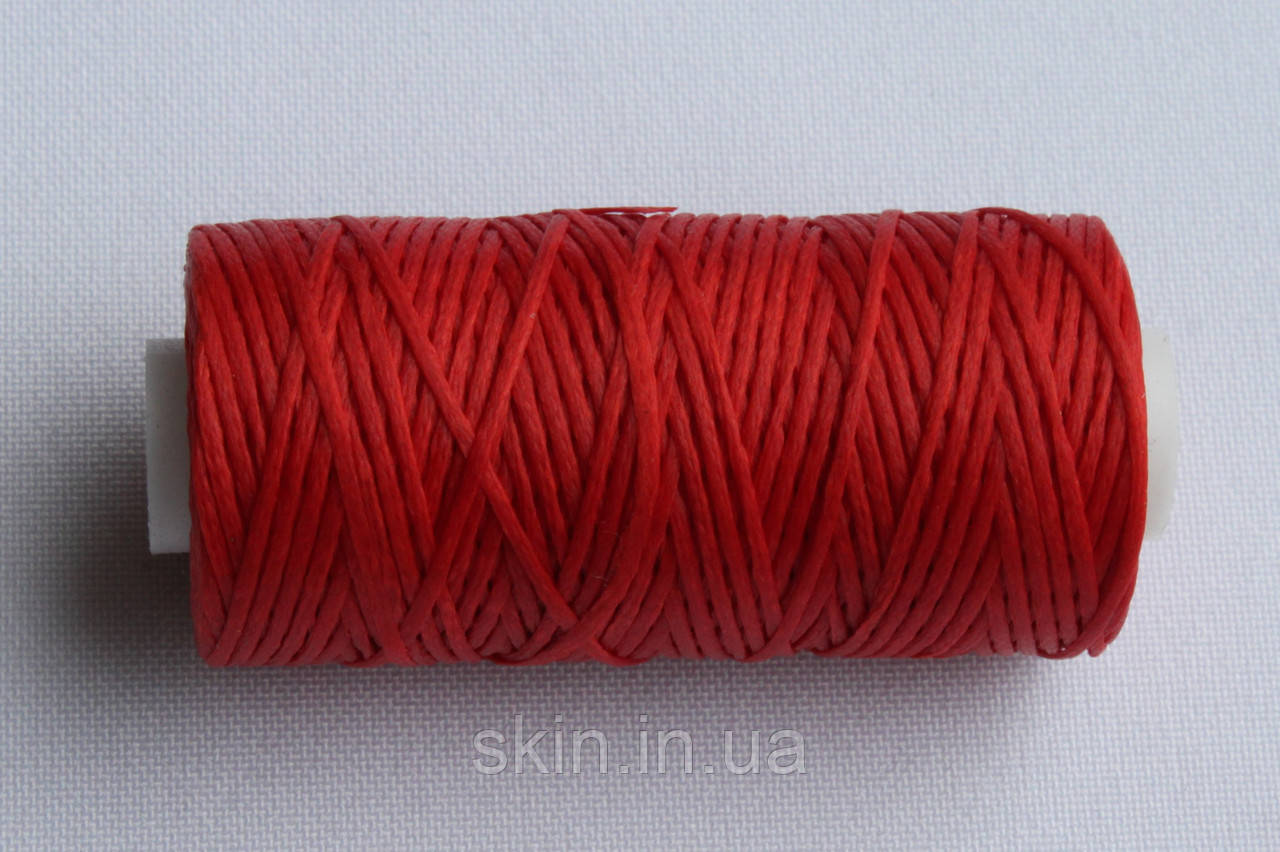 Нитка вощена, плоска, червоного кольору, товщина - 0.8 мм, 50 метрів, артикул СК 5564