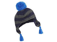 Шапка в'язана на флісі до 1 року смужка синьо-сіра вушка Lupilu