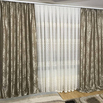 Шикарні готові штори №392 з жаккардової тканини капучіно, фото 1