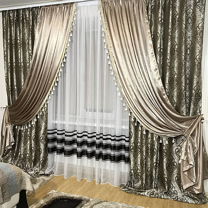 Готові штори декоровані бахромою №396 беж, фото 1