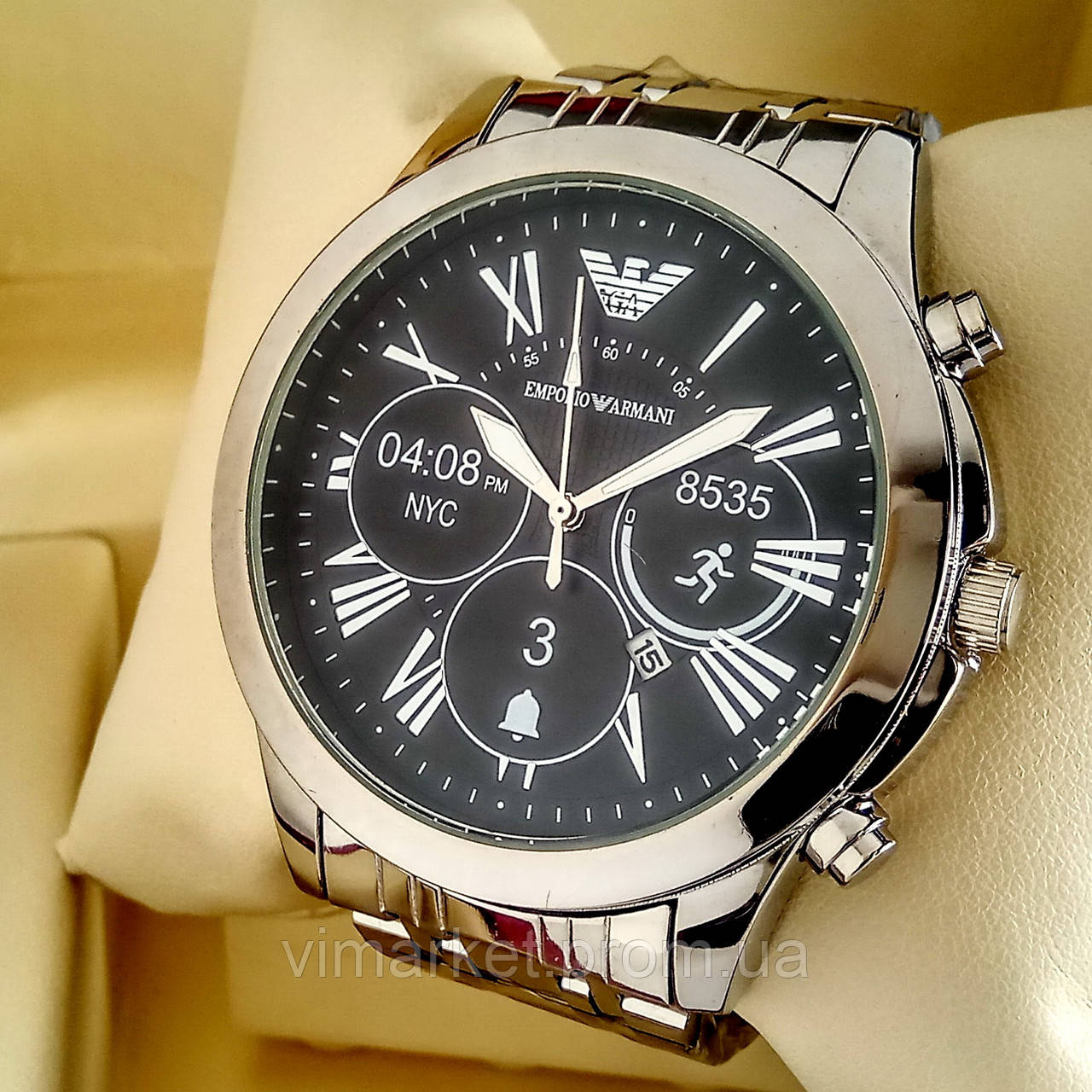 Чоловічі кварцові наручні годинники Emporio Armani T106 срібного кольору з чорним циферблатом з датою
