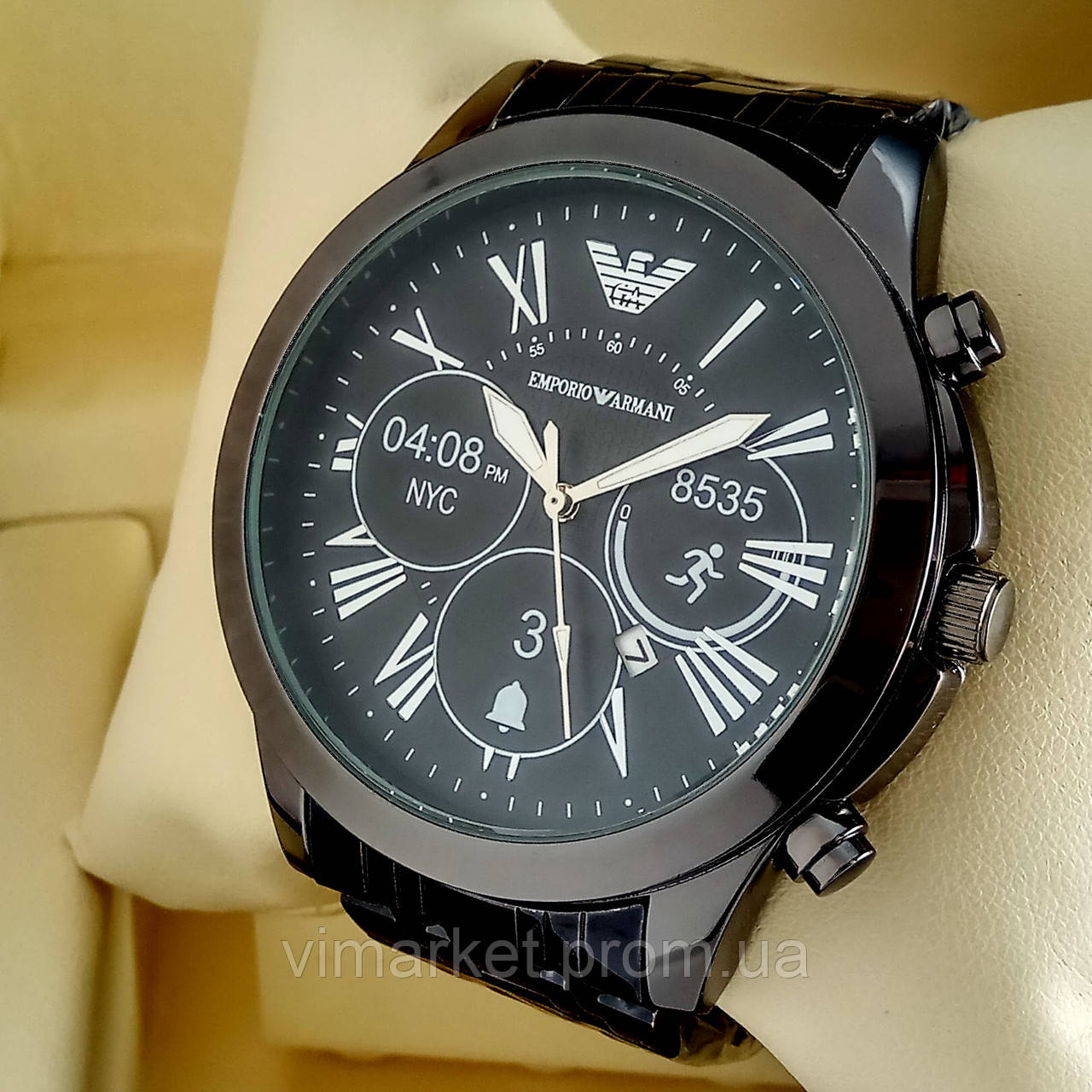 Чоловічі кварцові наручні годинники Emporio Armani T106 чорного кольору з чорним циферблатом з датою