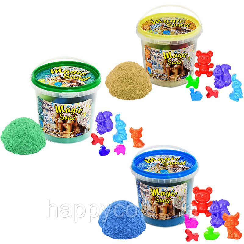 Дитячий кінетичний пісок відерце 1 кг світитися в темряві "Magic sand" 3 кольори Strateg