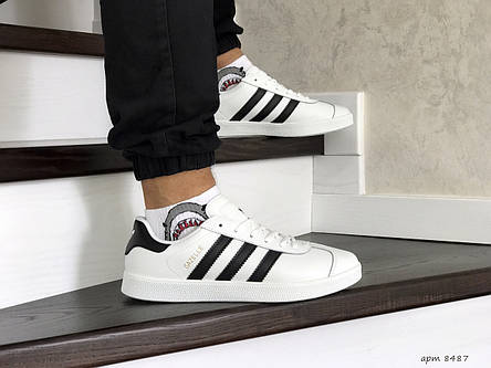 Чоловічі кросівки Adidas Gazelle,білі з чорним, фото 2