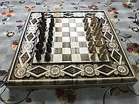 3 гри в 1 наборі дерев'яні шахи, нарди, шашки 40*40 см інкрустовані з ручною різьбою. На подарунок або для себе