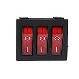 Потрійний перемикач, кнопка KCD3 з підсвіткою AC 250 В 16 А/30 А 9 контактів — Червоний, фото 3