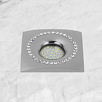Серебряный точечный 10см квадратный врезной светильник со стразами (16-MKD-C26F CH)