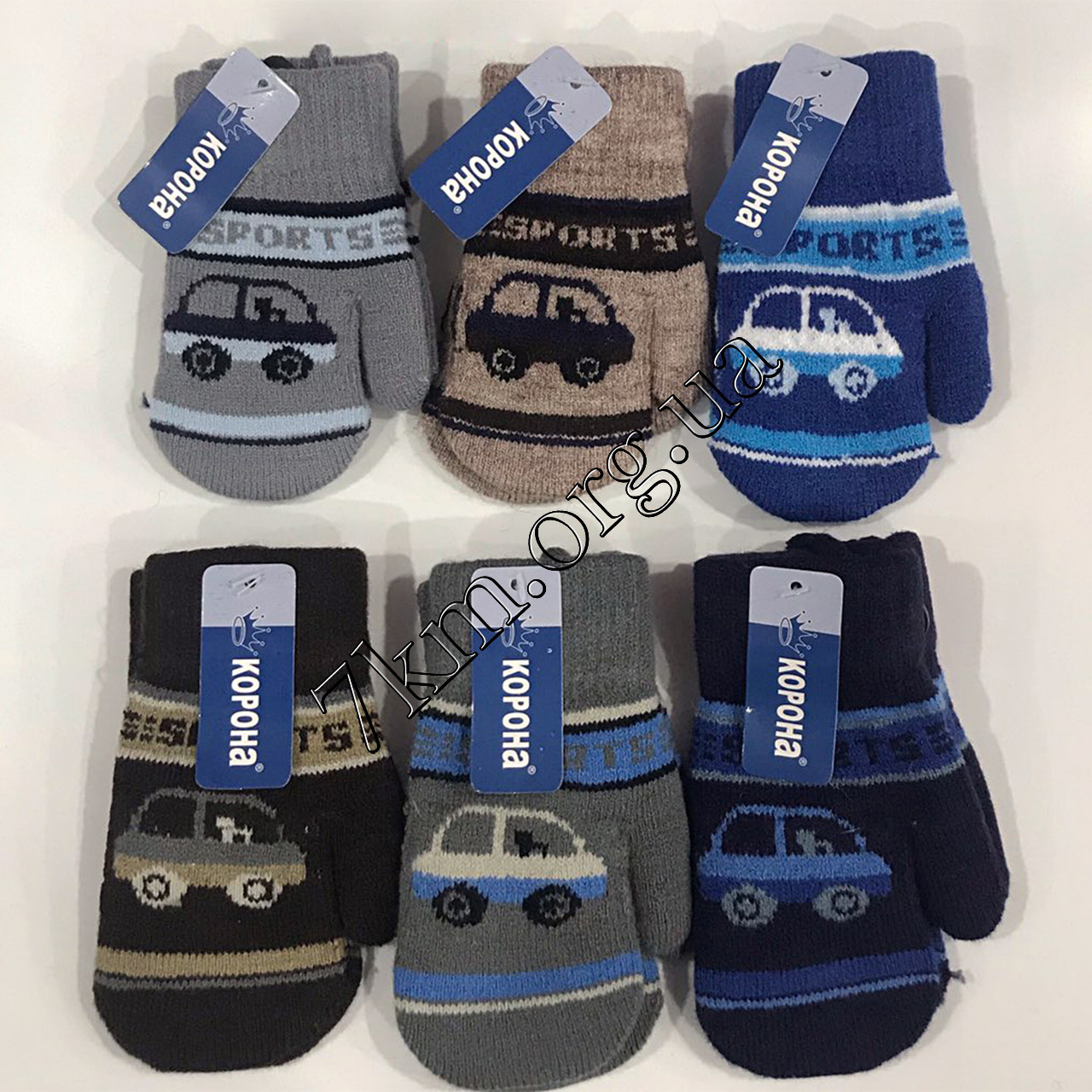 Рукавиці дитячі в'язка для хлопчиків Корона "Машинка" Оптом E0028 M, фото 1