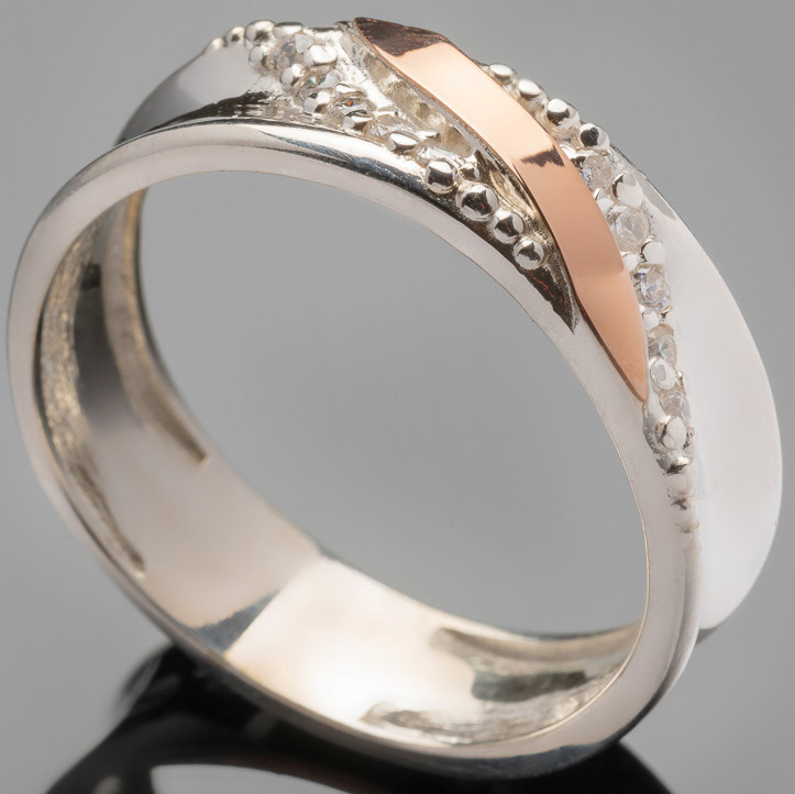 Серебряное кольцо 925 пробы с золотом арт. 365к