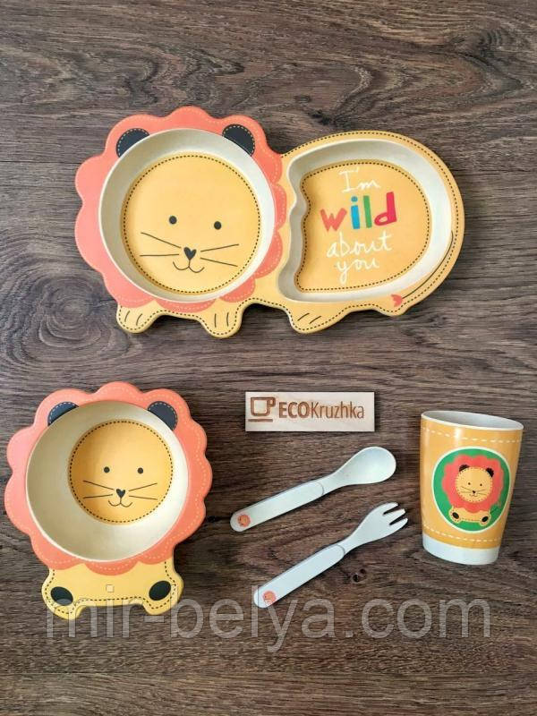 Набір дитячої бамбуковій посуду 5 предметів, фото 1