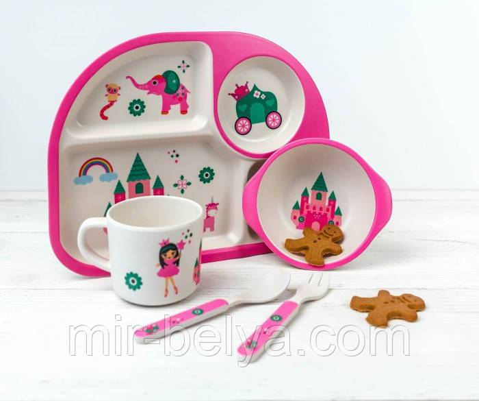 Набір дитячої бамбуковій посуду 5 предметів, фото 1