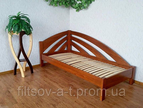 Односпальне кутове ліжко "Райдуга" з масиву натурального дерева від виробника на ніжках для спальні 90х190, різні відтінки, фото 2