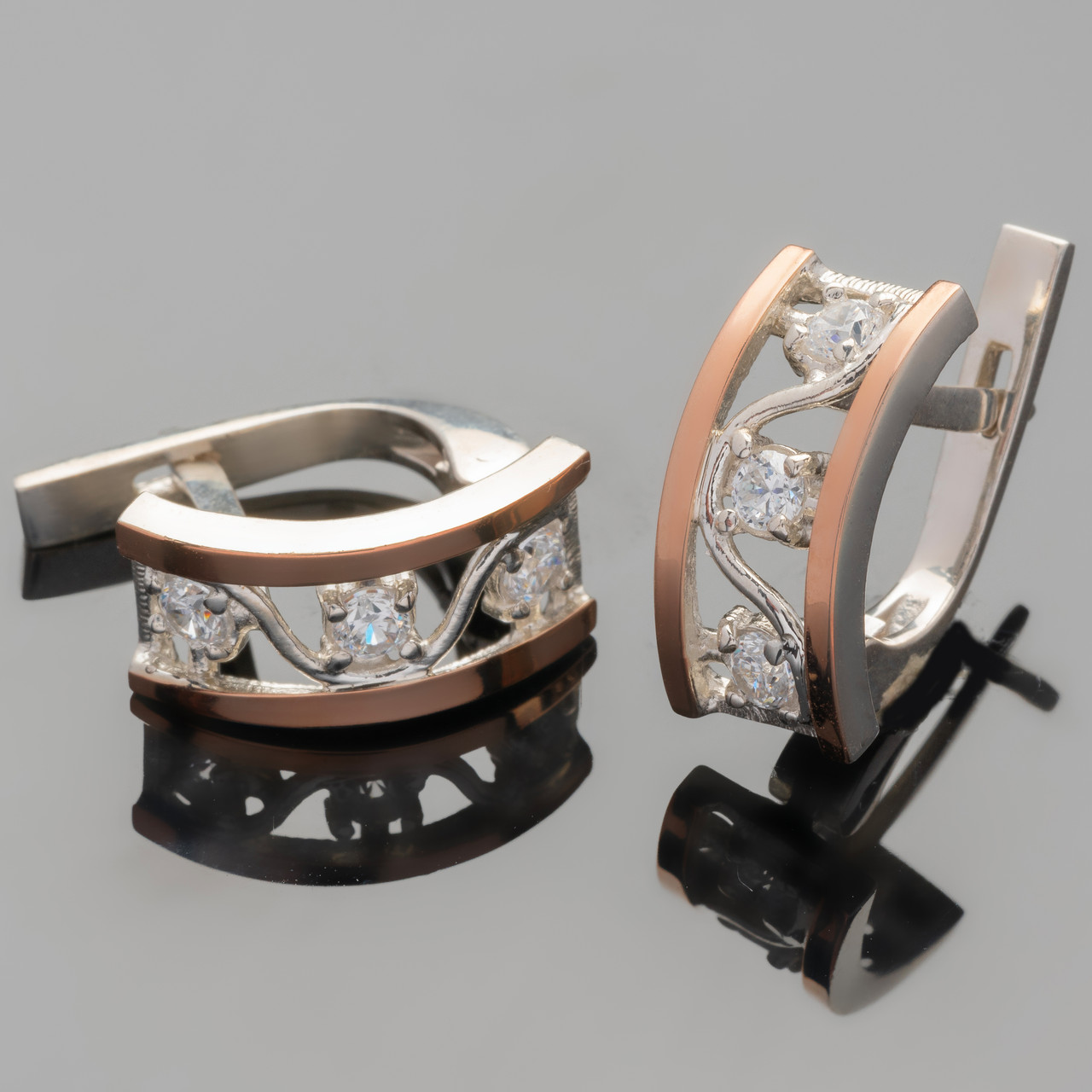 Серебряные серьги 925 пробы с золотыми вставками арт. 371с