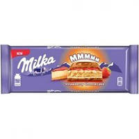 Milka Strawberry Cheesecake молочный шоколад со вкусом чизкейка, клубникой и печеньем, 300 гр.