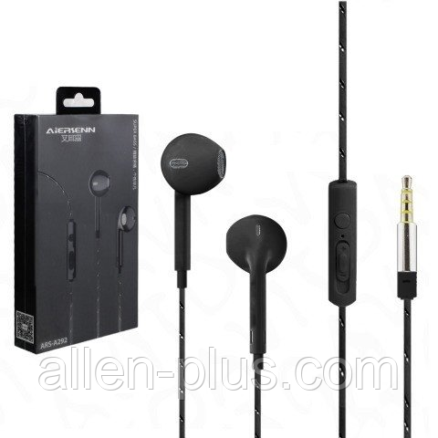 Навушники-гарнітура вставні AIERSENN ARS-A292, регулятор гучності, Black