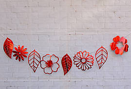 Паперова гірлянда "Квіти та листя" червоні, 2 метри