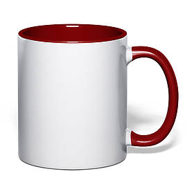 Чашка для сублімації кольорова всередині та ручка 330 мл (бордовий)