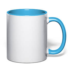 Чашка для сублімації кольорова всередині та ручка 330 мл (блакитний)