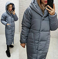 Пальто курка кокон Oversize зимняя, артикул 500, цвет серый маренго