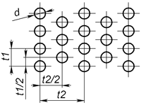E1 - Круглое отверстие с симметричным смещением Перфорированный лист с круглыми отверстиями, расположенными с